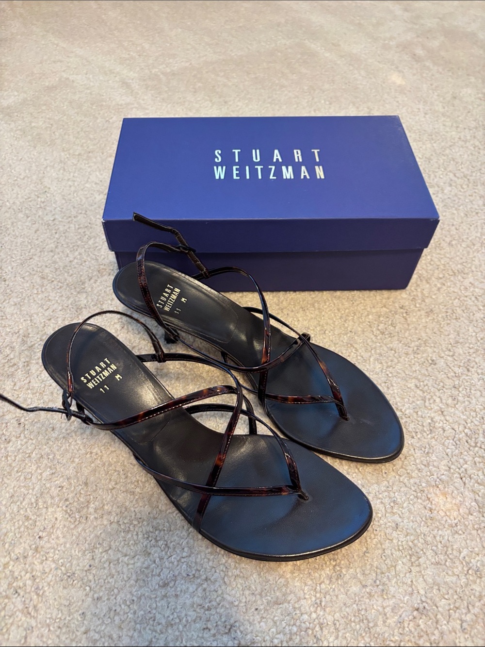 Stuart Weitzman Black Sandals with Tortoiseshell Straps